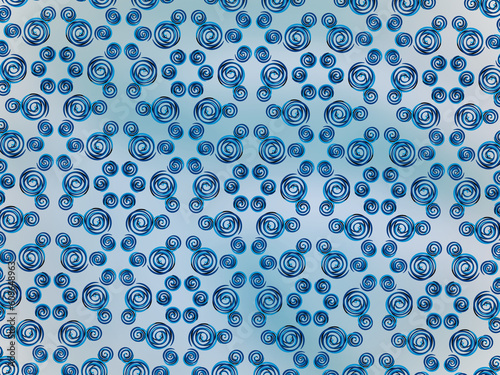 seamless pattern with blue spiral, Abstract half drop repeat white spiral mofit seamless pattern on blue gradient background