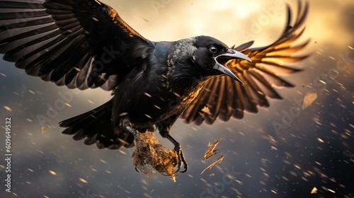 Macro illustration attack raven surrealist. Generative Ai