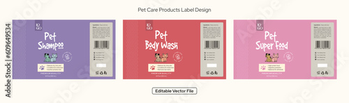 Pet shampoo label design, Pet body wash label design, Pet food label packaging design, dog shampoo, cat shampoo, Editable vector file illustration