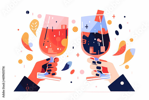 hands clinking wine glasses. Celebration toast. Generative ai