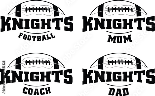 Football - Knights is a sports team design that includes text with the team name and a football graphic. Great for Knights t-shirts, mugs, advertising and promotions for teams or schools.