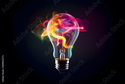 Creative Lightbulb with Colorful Light Trails - Generative AI