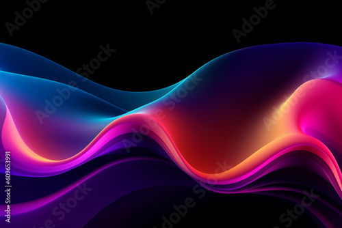 Abstract fluid flowing wave on dark background. gradient abstract background design, Generative AI
