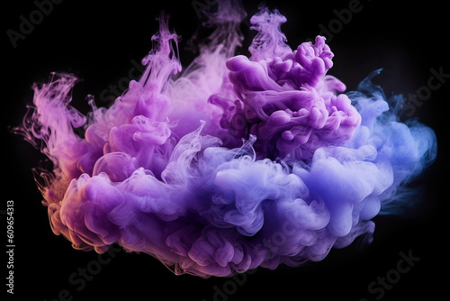 A blue and purple smoke cloud on a dark background, Generative AI
