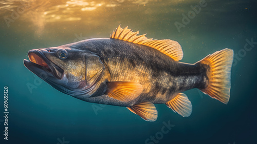bass underwater for fishing concept created with Generative AI technology © Robert Herhold