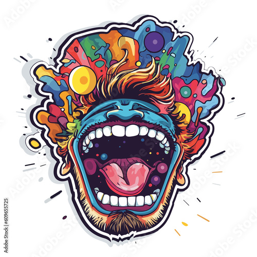 Psychedelic Digital Illustration: Man's Crazy Face.