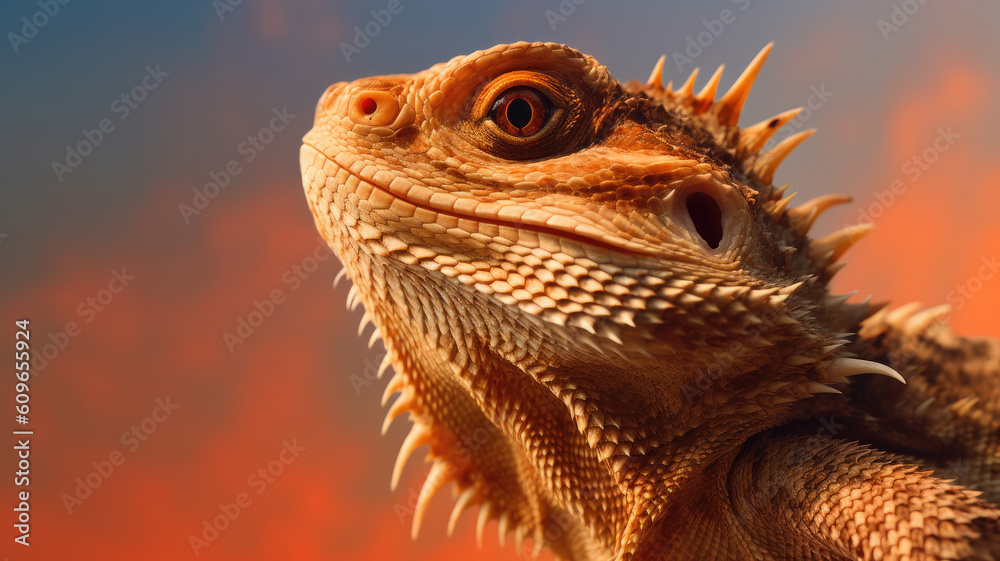 Fototapeta premium bearded dragon in detailed portrait view created with Generative AI technology