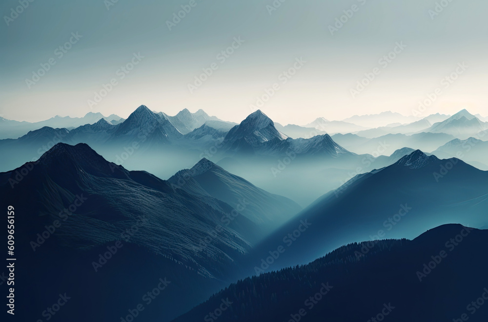 mountains in the fog