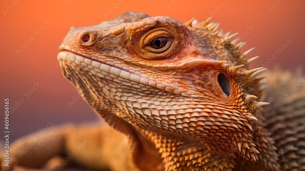 bearded dragon in detailed portrait view created with Generative AI technology