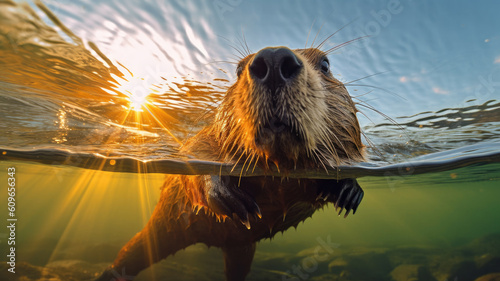 beaver in the sea created with Generative AI technology