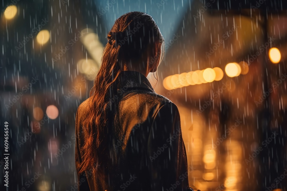 Woman during the Nighttime Rainfall