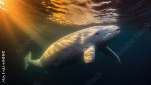 beluga whale in the ocean created with Generative AI technology