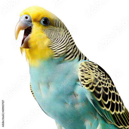 budgie bird looking isolated on white © Tidarat