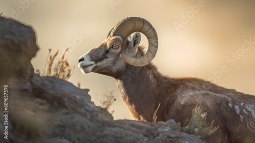 bighorn sheep in portrait created with Generative AI technology