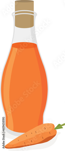 Carrot juice in a bottle in flat style. Vector illustration