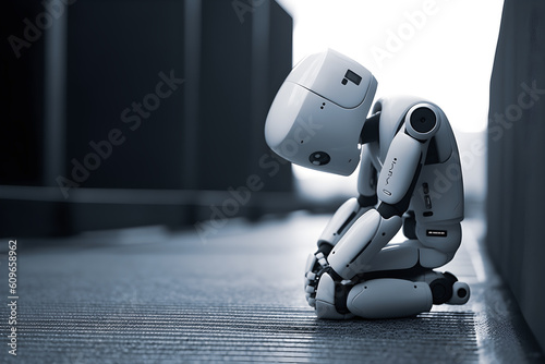 Sad ai robot, business and finance concept, generative ai.
