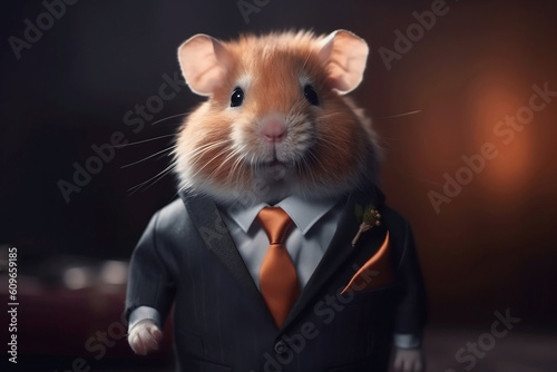 Portrait of a Hamster dressed in a formal business suit, Boss Hamster, created with generative AI photo