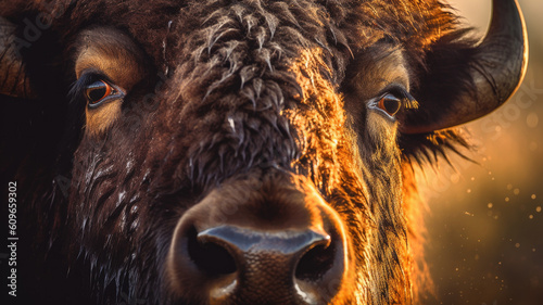 bison in detailed view created with Generative AI technology
