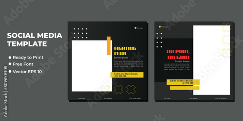 Fitness gym social media post square banner template for fitness studio promotion