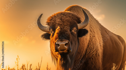 bison in detailed view created with Generative AI technology