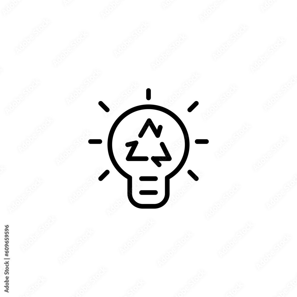 Lamp with cycle. Vector line icon black and white with green eco energy theme Lamp with cycle. Vector line icon black and white with green eco energy theme