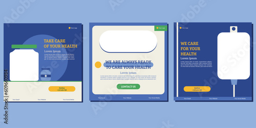 Medical healthcare service social media post template design. Hospital, doctor, clinic and dentist health business promotion flyer poster.