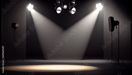 Empty stage with lighting equipment on a stage Ai generated image  © PixxStudio