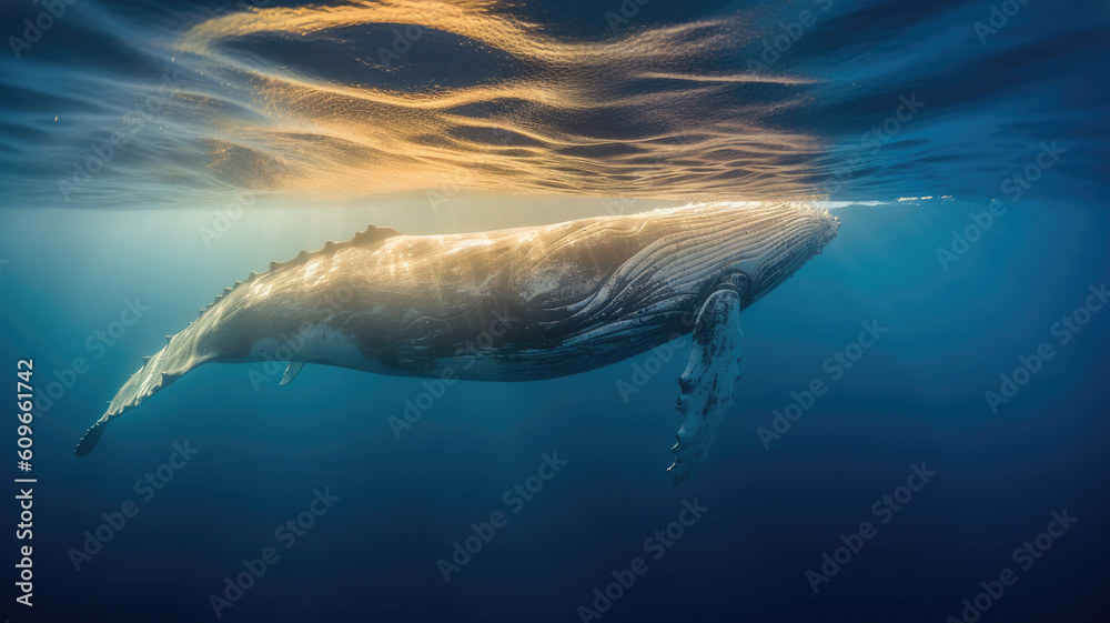 Naklejka premium blue whale created with Generative AI technology