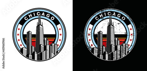 chicago cityscape, landscape, tall buildings logo illustration 1