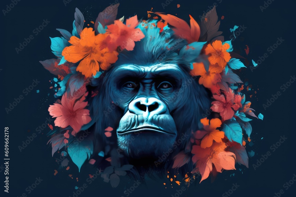 Obraz premium Floral Gorilla Portrait