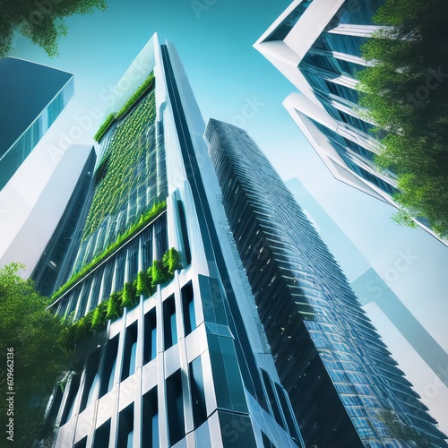 Futuristic city with sustainable and environmentally conscious buildings,Green urban environment, future of eco-friendly cities #609662136