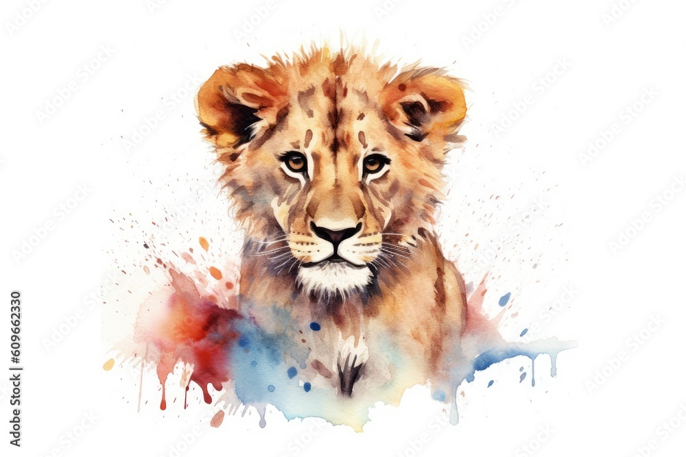 Cute Watercolor Art  of a Lion Cub