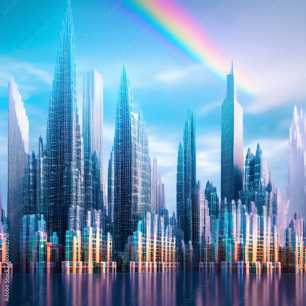 cityscape with futuristic buildings and vibrant lights