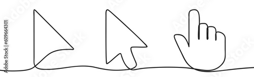 Computer mouse cursor. Icon set. One continuous line style. Freehand vector illustration