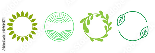 Vector logo design template with copy space for text - design elements and shapes for organic and bio backgrounds, wreath with green leaves, ecology concept
