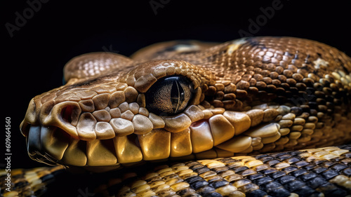 constrictor in detailed view on black background created with Generative AI technology
