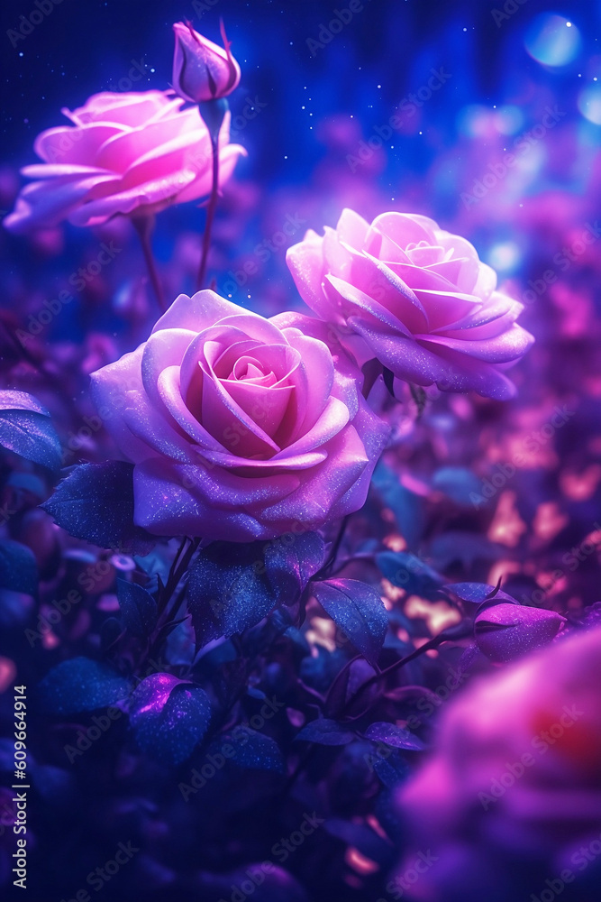 blooming pink roses in beautiful glow close up blooming pink roses in beautiful glow close up