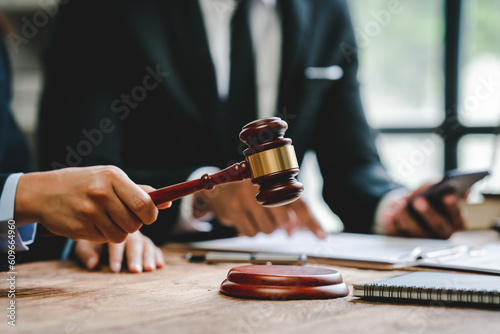 Принти на полотні Close-up focus shot of judge hammer on lawyer table