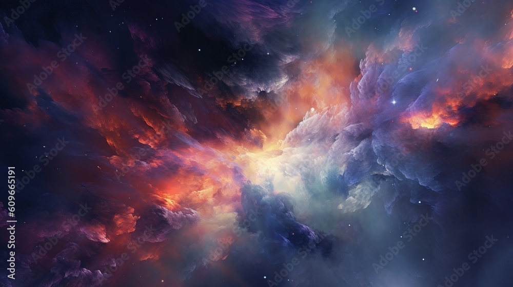 Stary night cosmos. Universe science astronomy. Colorful space galaxy cloud nebula. Generative AI for banner, poster, cover, brochure or presentation. Stary night cosmos. Universe science astronomy. Colorful space galaxy cloud nebula. Generative AI for banner, poster, cover, brochure or presentation.
