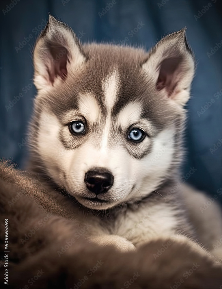 Baby Husky, Puppy Dog, Adorable, Wall Art, Nursery Art, Animal, Pet. Generative AI.