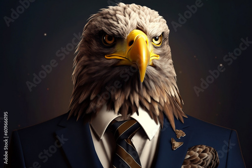 Portrait of a Eagle dressed in a formal business suit, Boss Eagle, created with generative AI
