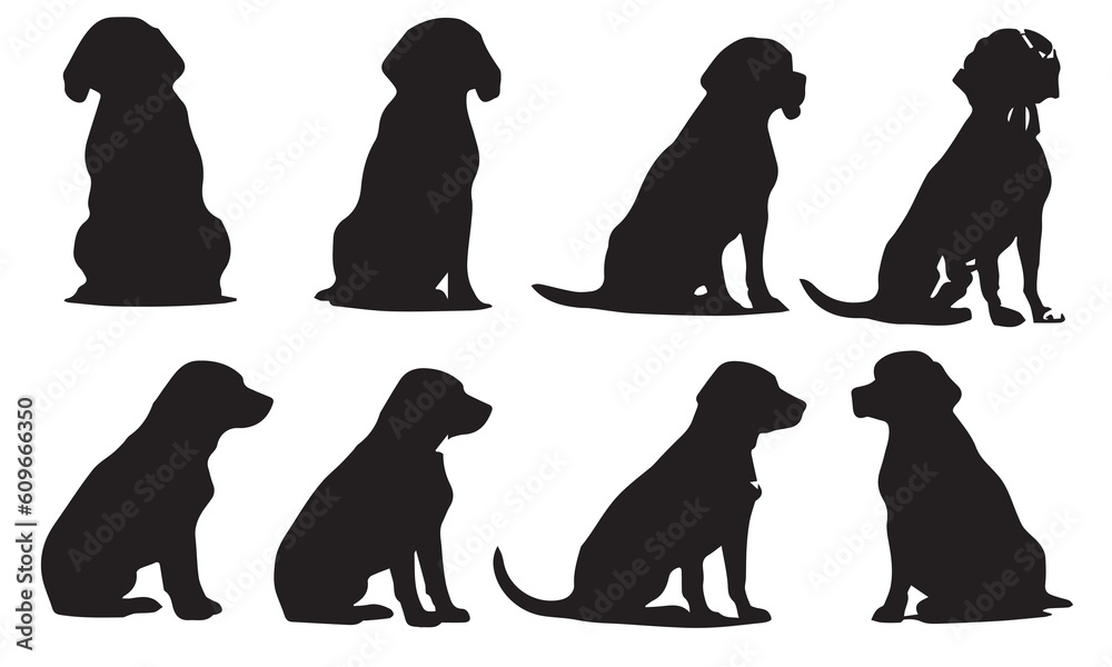 A set of beagle dog silhouette vector  illustration