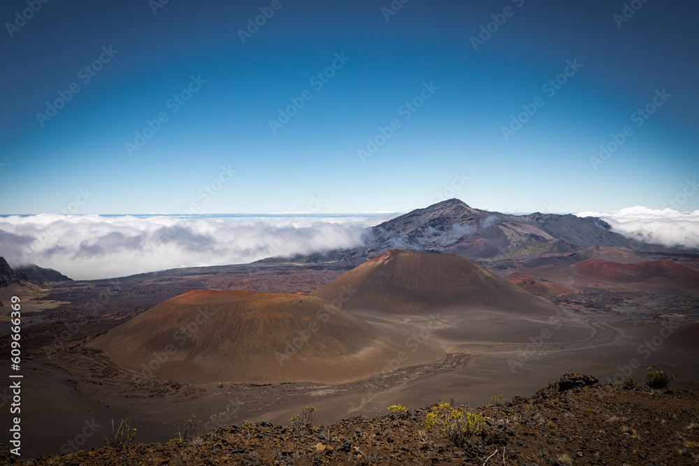 landscape of volcano craters with sky