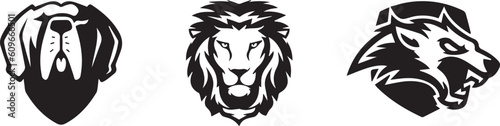 logo set kepala aning, serigala , dan singa photo