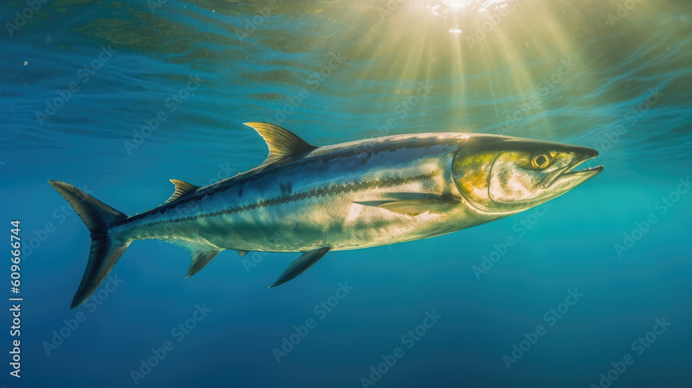 Fototapeta premium bonito fish in the ocean in detailed view created with Generative AI technology