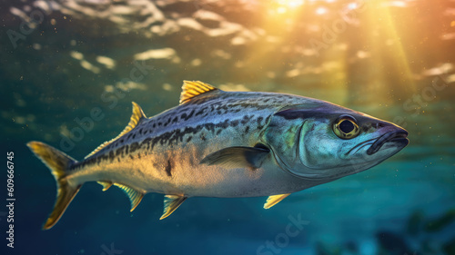 bonito fish in the ocean in detailed view created with Generative AI technology