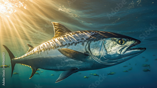 bonito fish in the ocean in detailed view created with Generative AI technology
