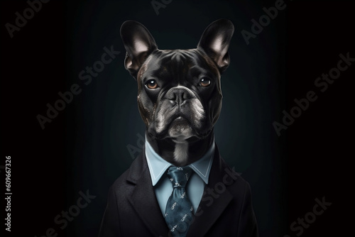 Portrait of a Dog dressed in a formal business suit  Boss Dog  created with generative AI