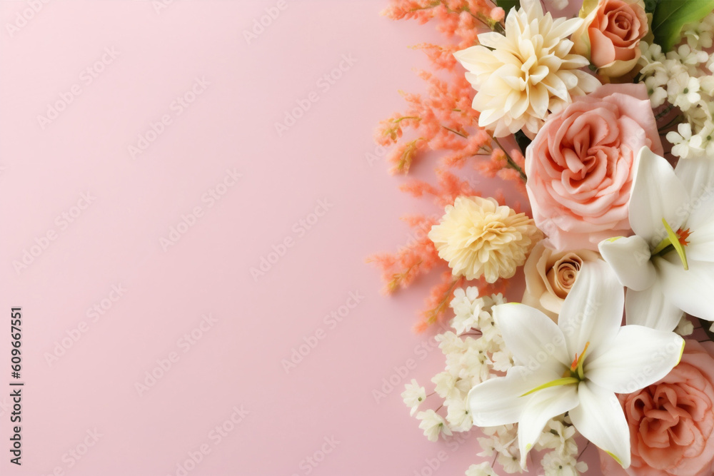 leaf wedding bouquet nature background pink floral space copy blossom flower valentine. Generative AI.