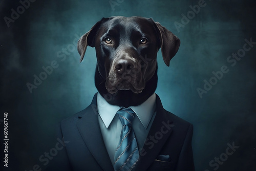Portrait of a Dog dressed in a formal business suit, Boss Dog, created with generative AI © Ash